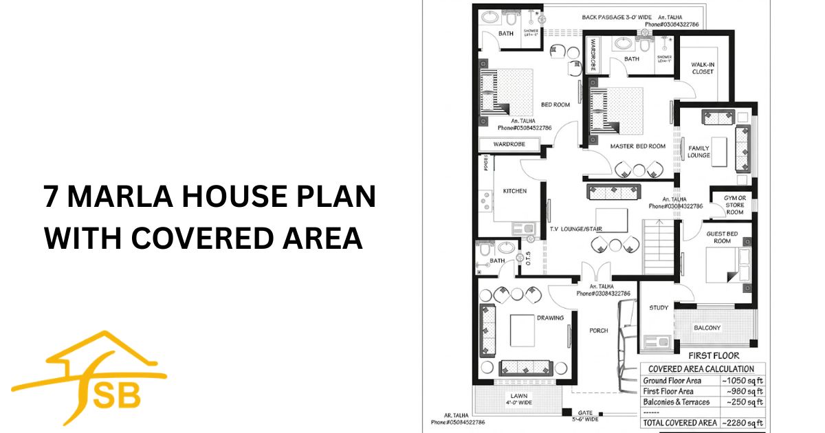 7 Marla House Plan with Covered Area