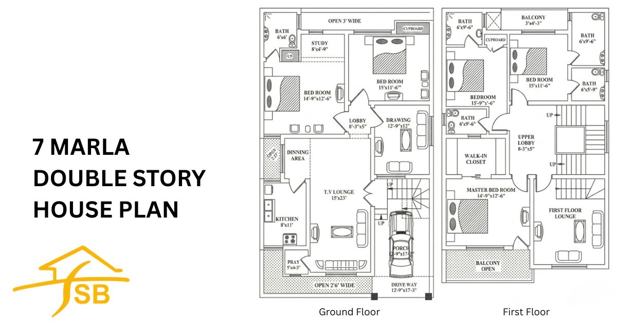 7 Marla Double Story House Plan