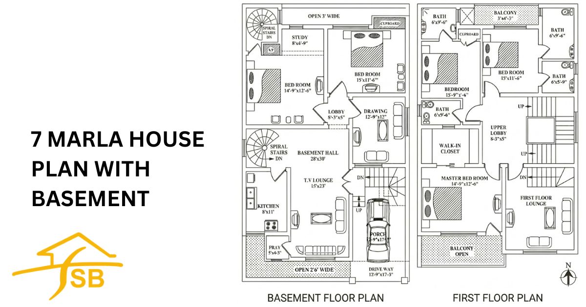 7 Marla House Plan with Basement