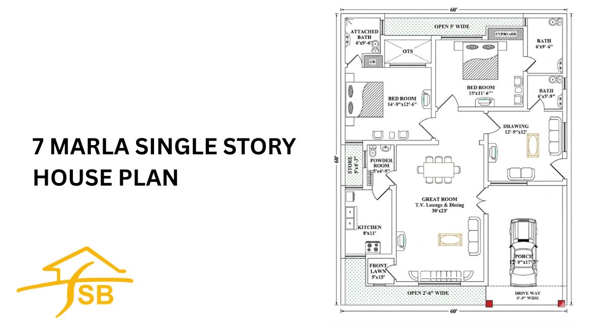 7 Marla Single Storey House Plan